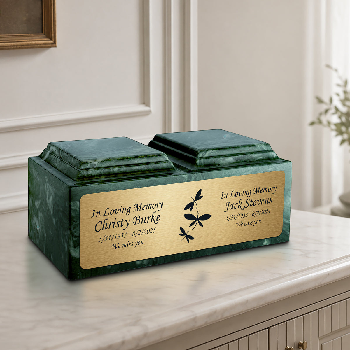 Adult Companion Custom Printed Evergreen Dragonflies Cultured Marble Urns by MacKenzie