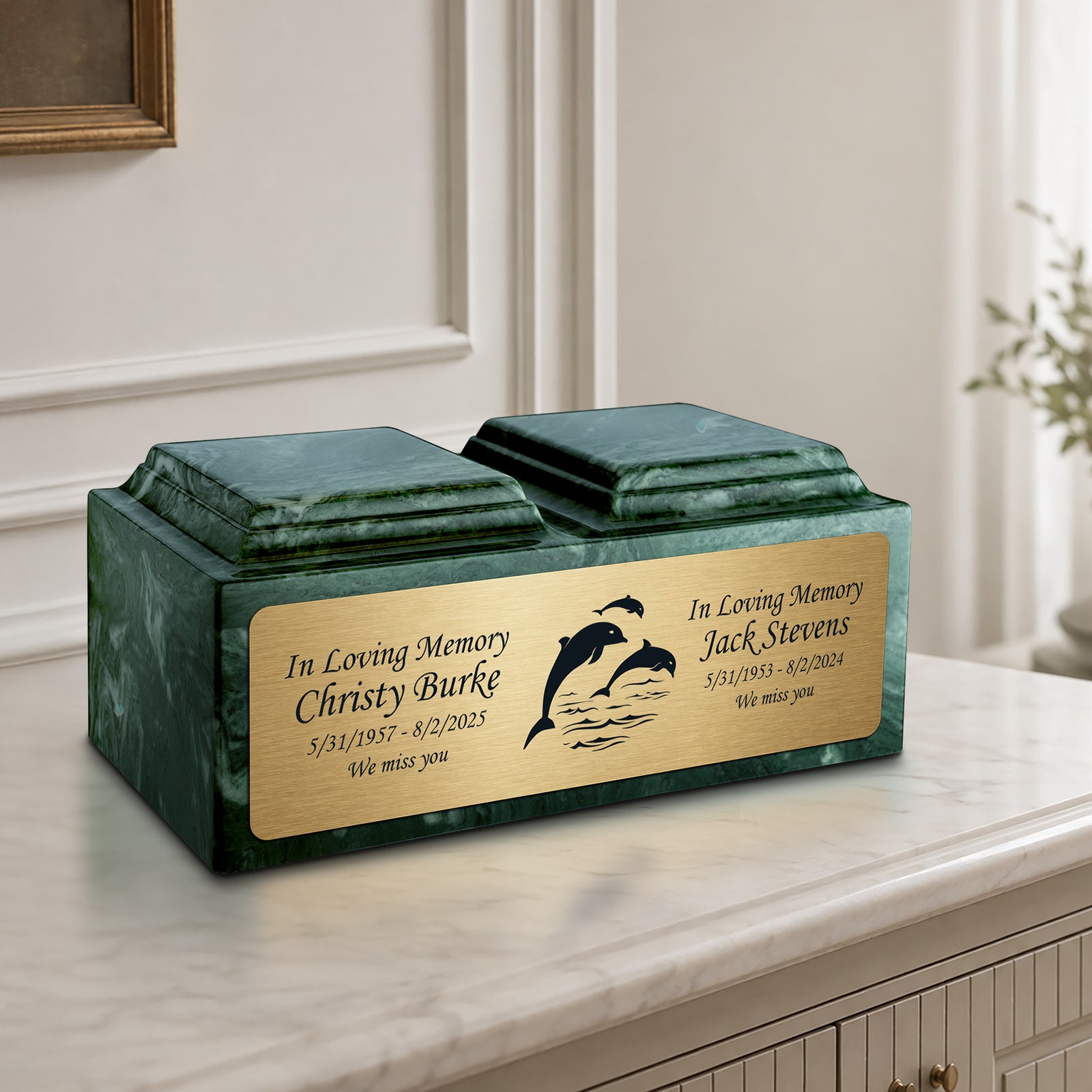 Adult Companion Custom Printed Evergreen Dolphin Cultured Marble Urns by MacKenzie