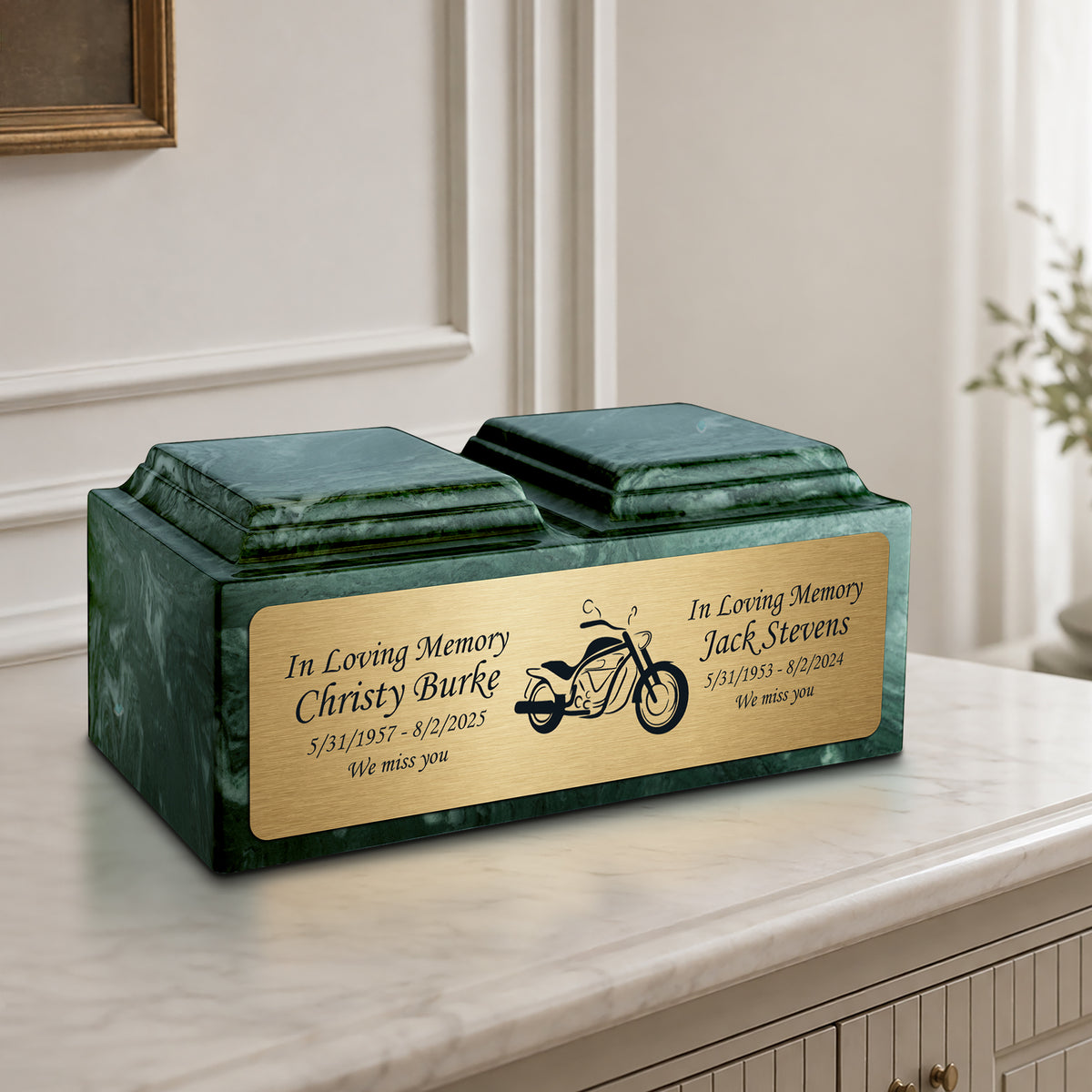 Adult Companion Custom Printed Evergreen Motorcycle Cultured Marble Urns by MacKenzie