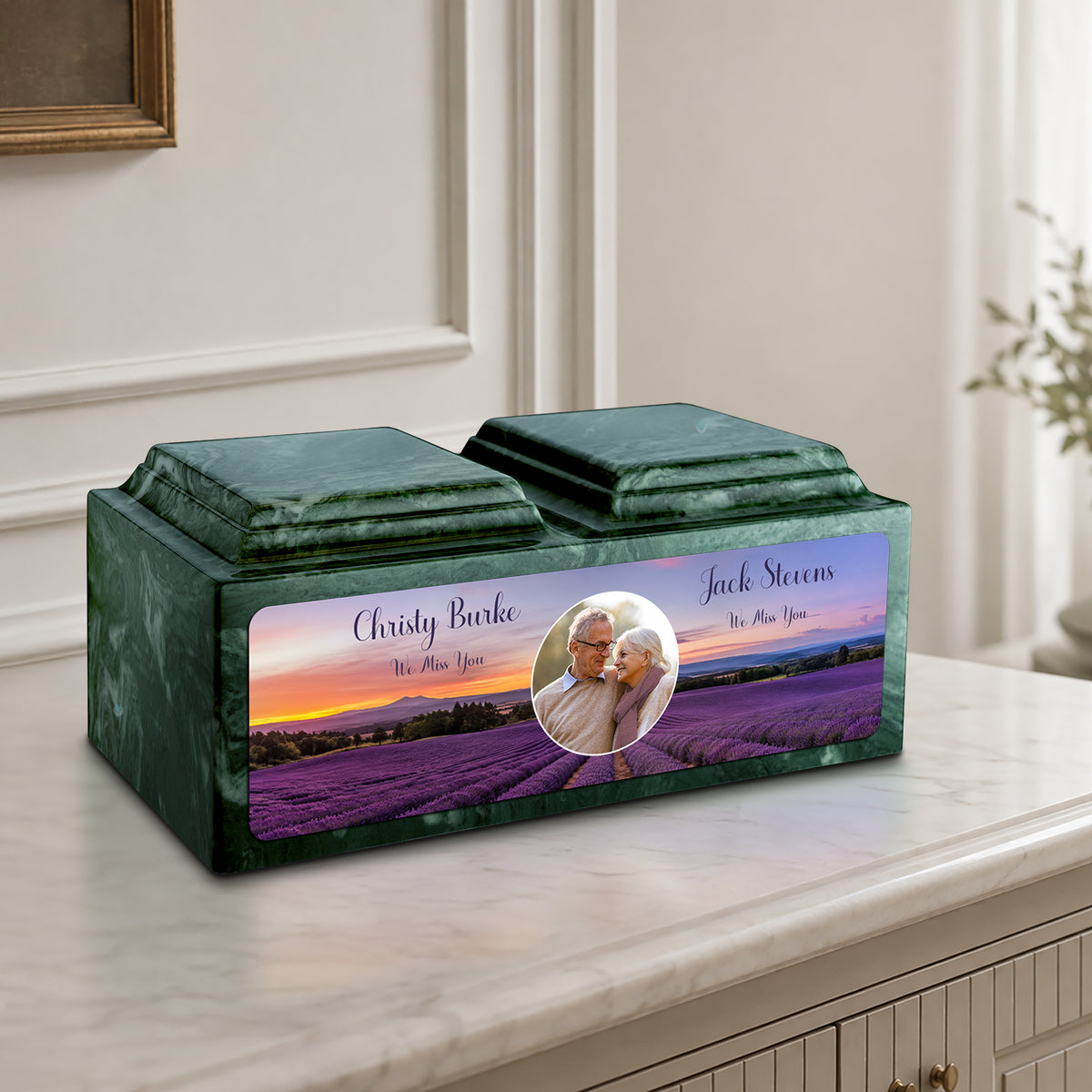 Adult Companion Custom Lavender Couple Portrait Memorial Emerald Cultured Marble Urns by MacKenzie