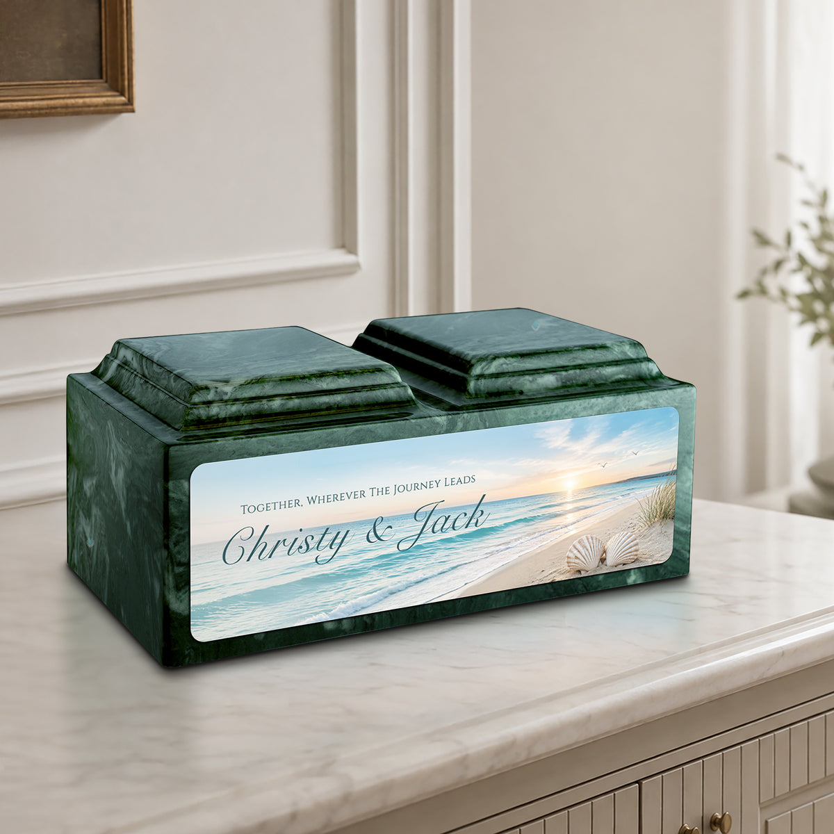 Adult Companion Custom Ocean Memorial Evergreen Cultured Marble Urns by MacKenzie