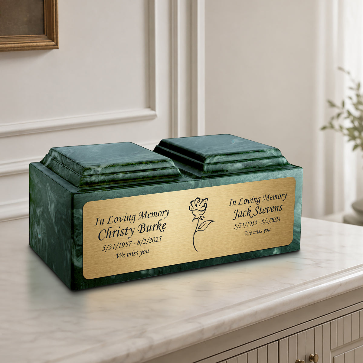 Adult Companion Custom Printed Evergreen Roses Cultured Marble Urns by MacKenzie