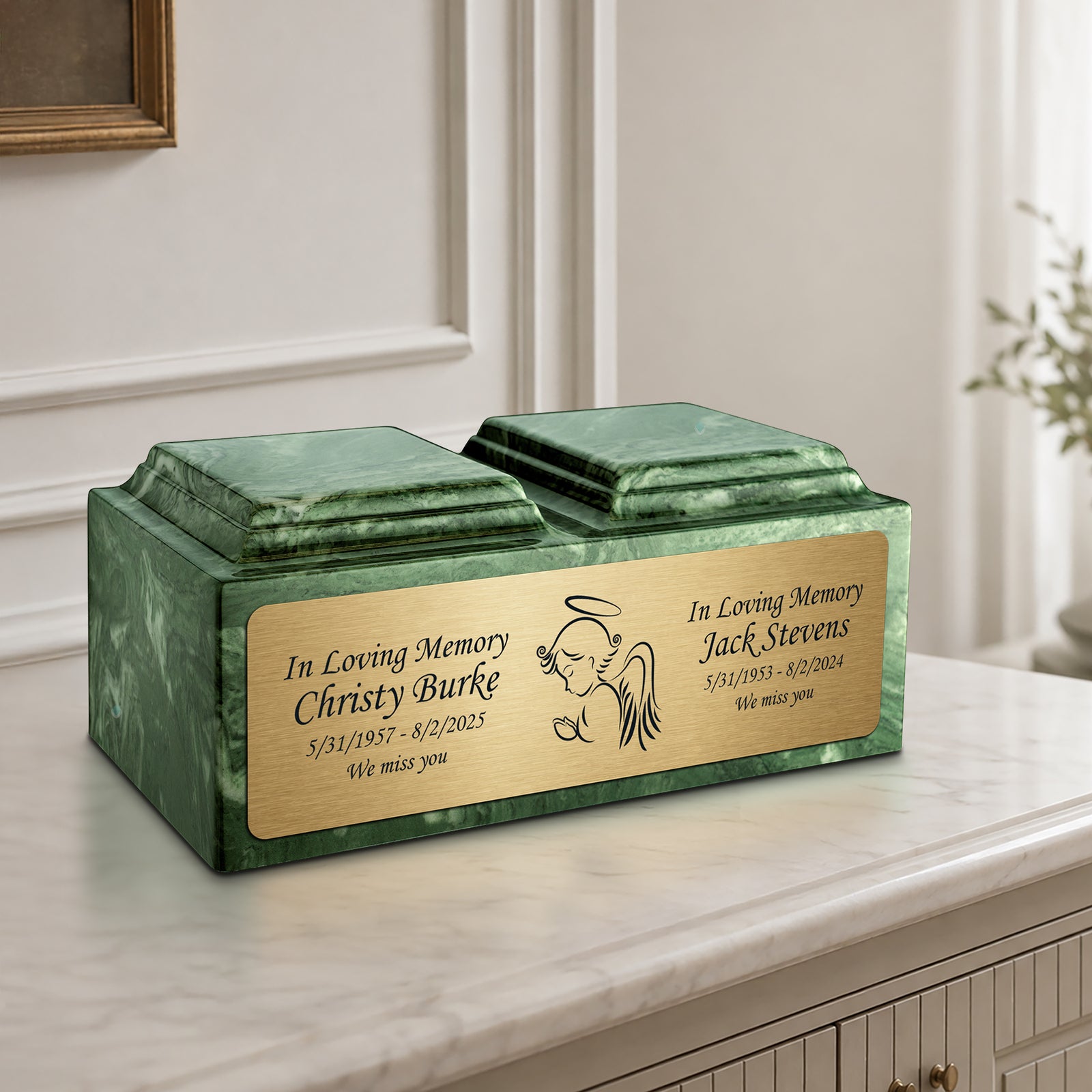 Adult Companion Custom Printed Emerald Angel Cultured Marble Urns by MacKenzie