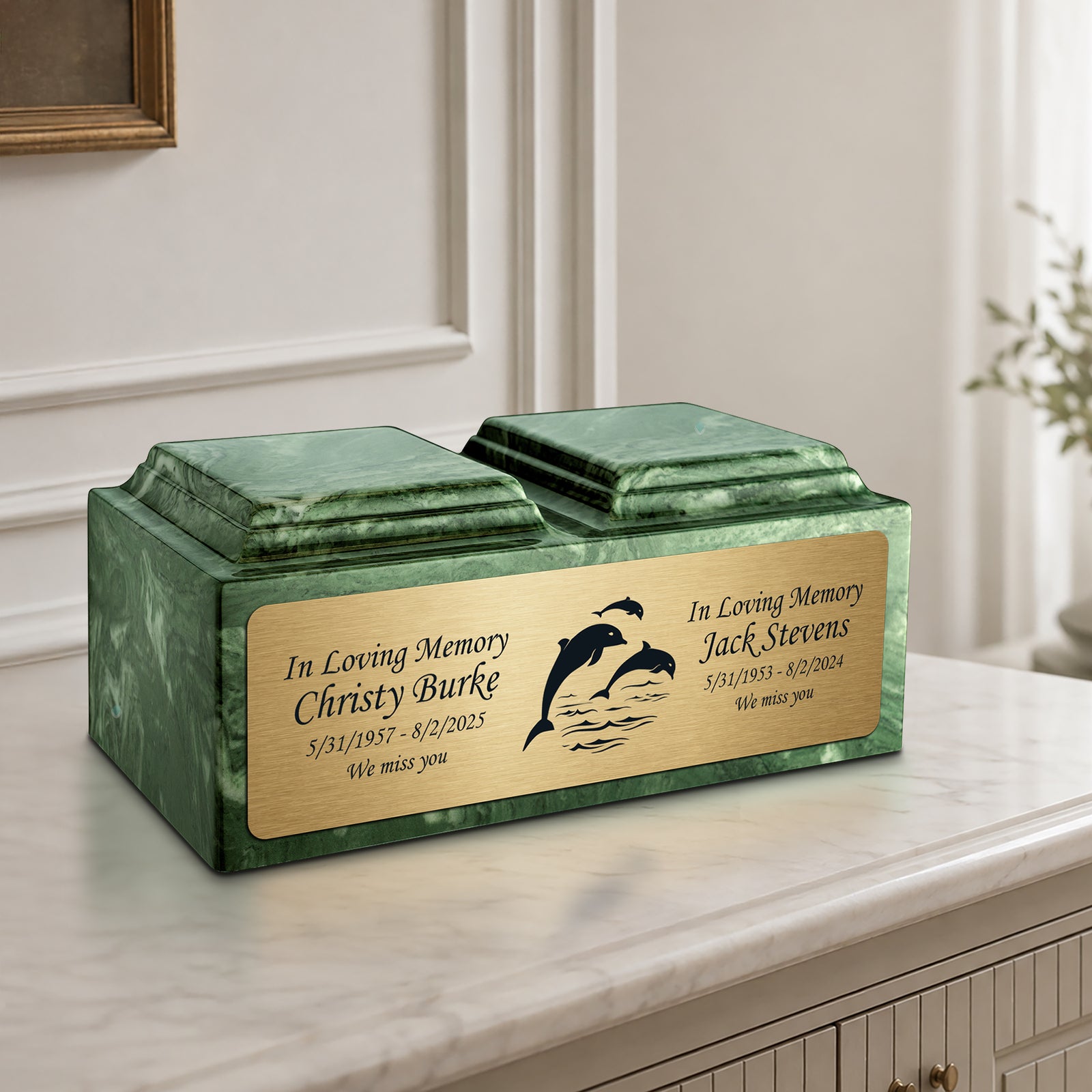 Adult Companion Custom Printed Emerald Dolphin Cultured Marble Urns by MacKenzie