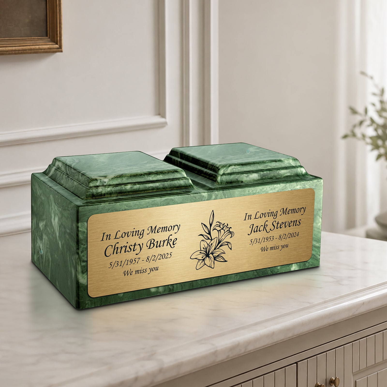 Adult Companion Custom Printed Emerald Lily Cultured Marble Urns by MacKenzie