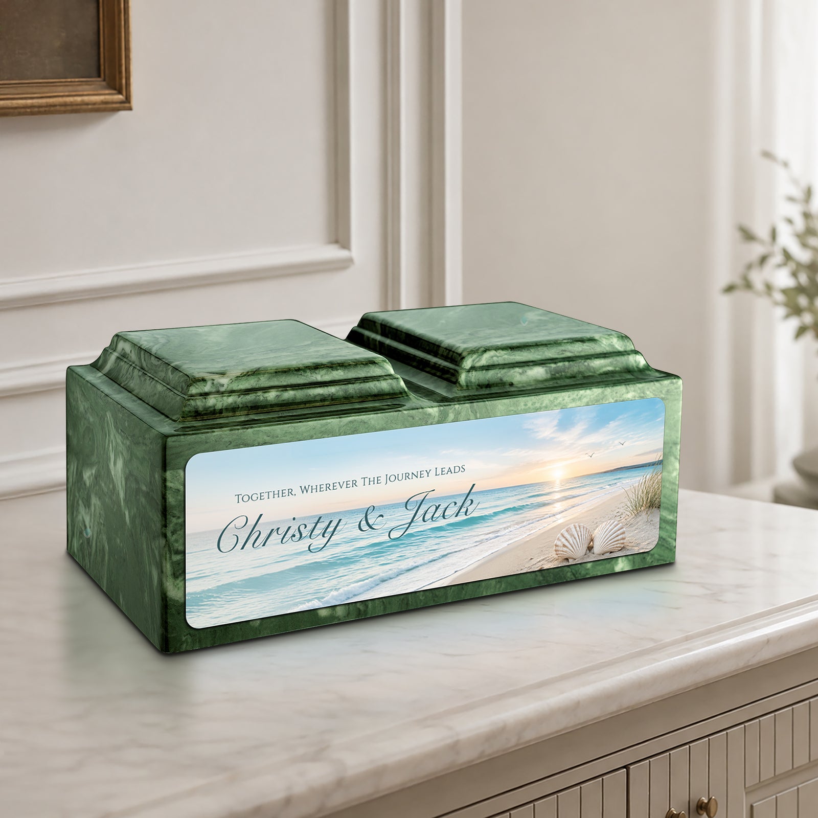 Adult Companion Custom Ocean Memorial Emerald Cultured Marble Urns by MacKenzie