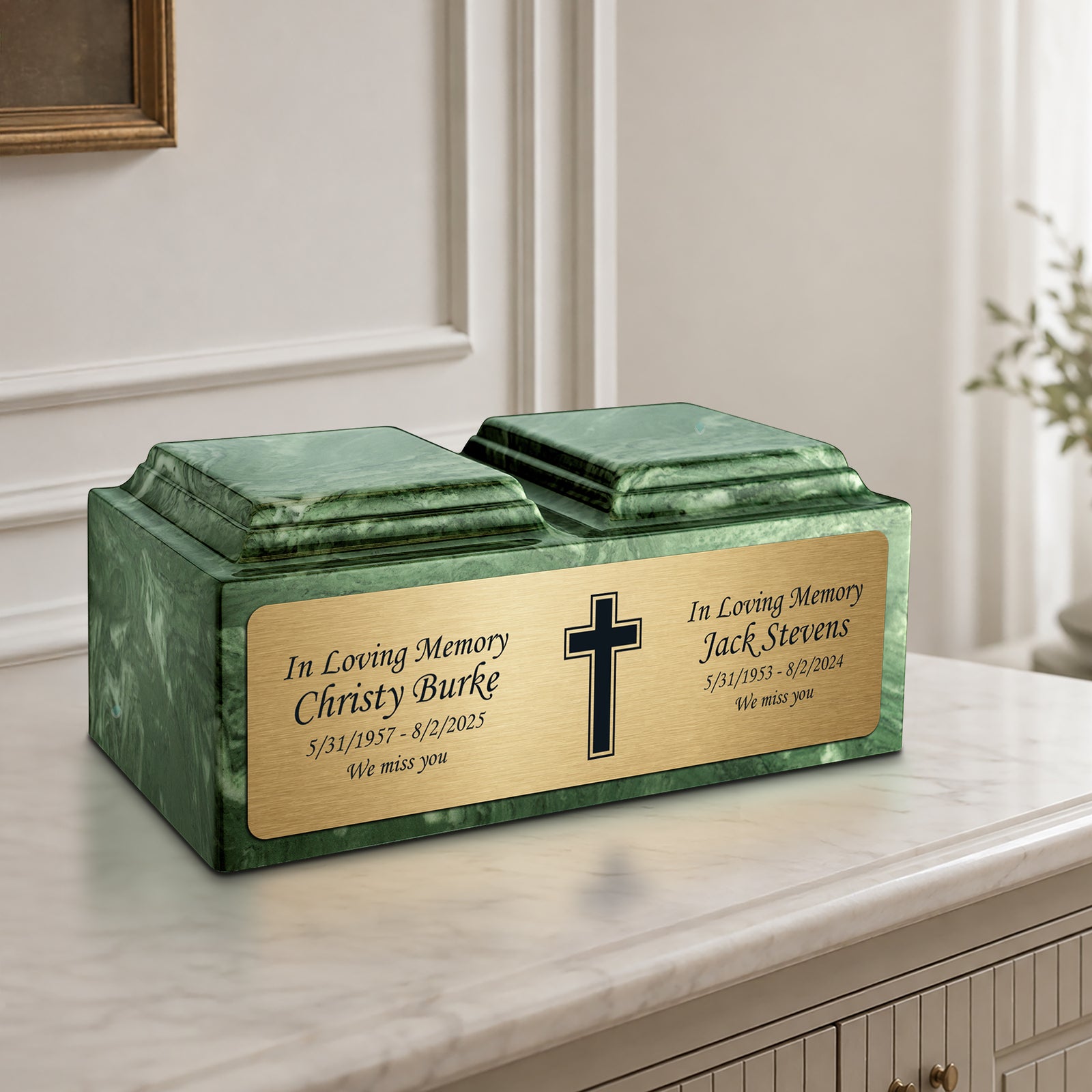 Adult Companion Custom Printed Emerald Simple Cross Cultured Marble Urns by MacKenzie