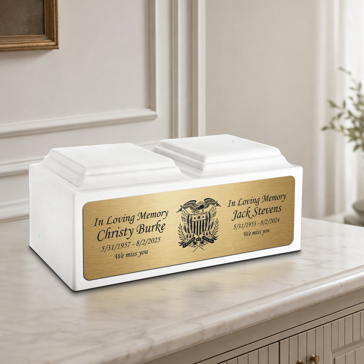 Adult Companion Custom Printed Glacier White American Glory Cultured Marble Urns by MacKenzie
