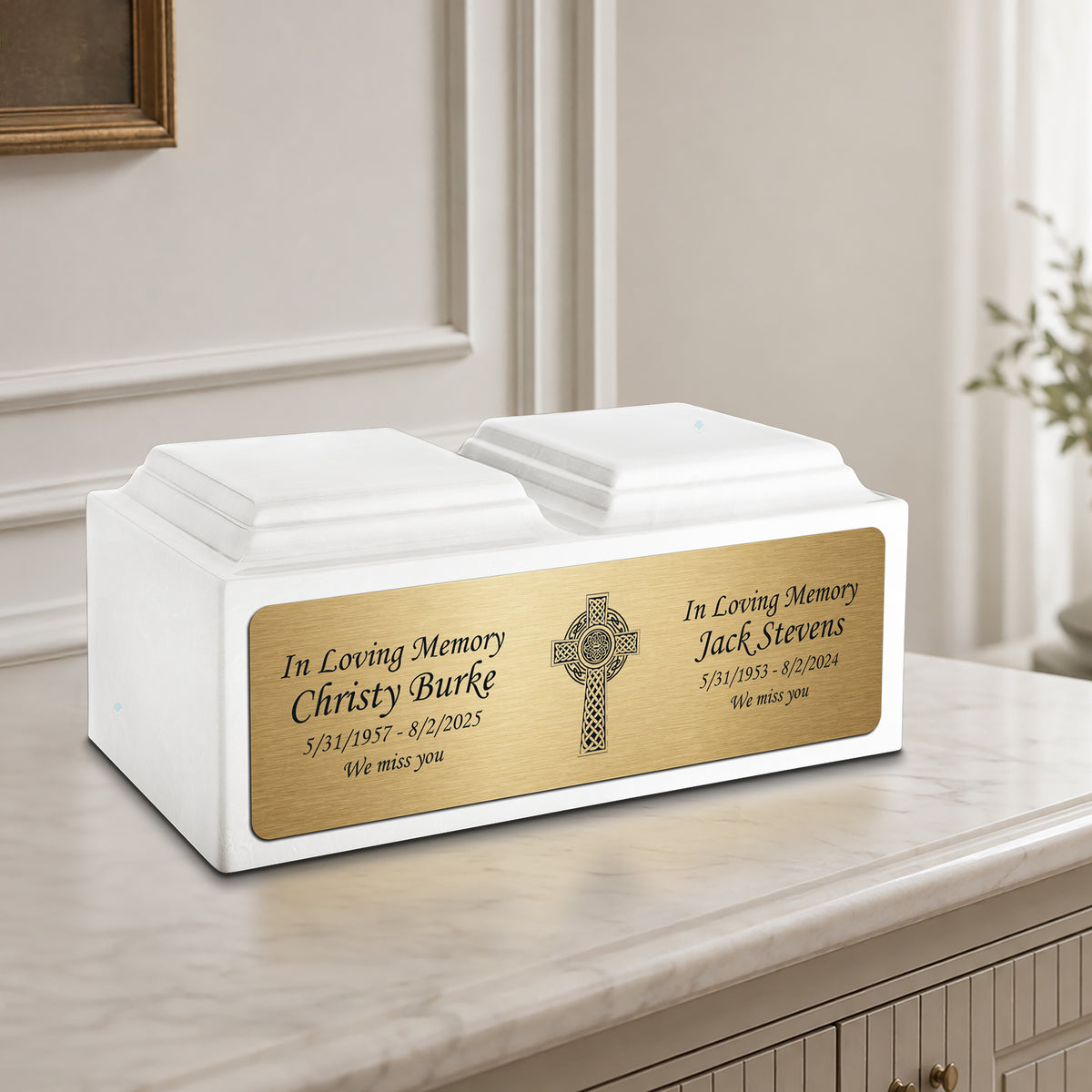 Adult Companion Custom Printed Glacier White Celtic Cross Cultured Marble Urns by MacKenzie