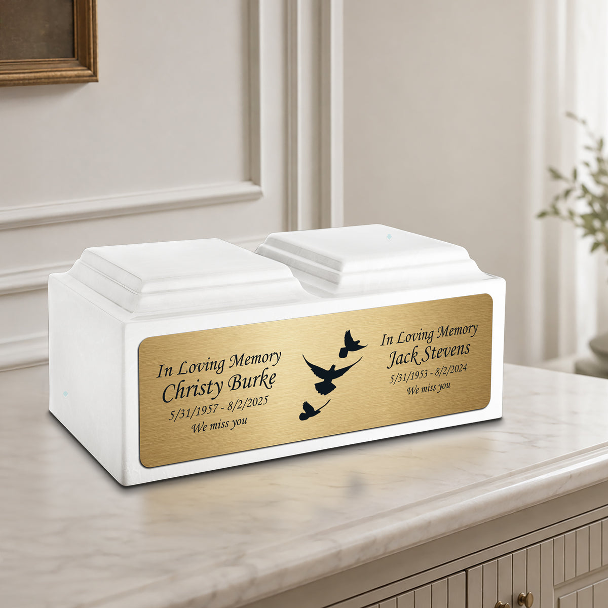 Adult Companion Custom Printed Glacier White Doves Cultured Marble Urns by MacKenzie