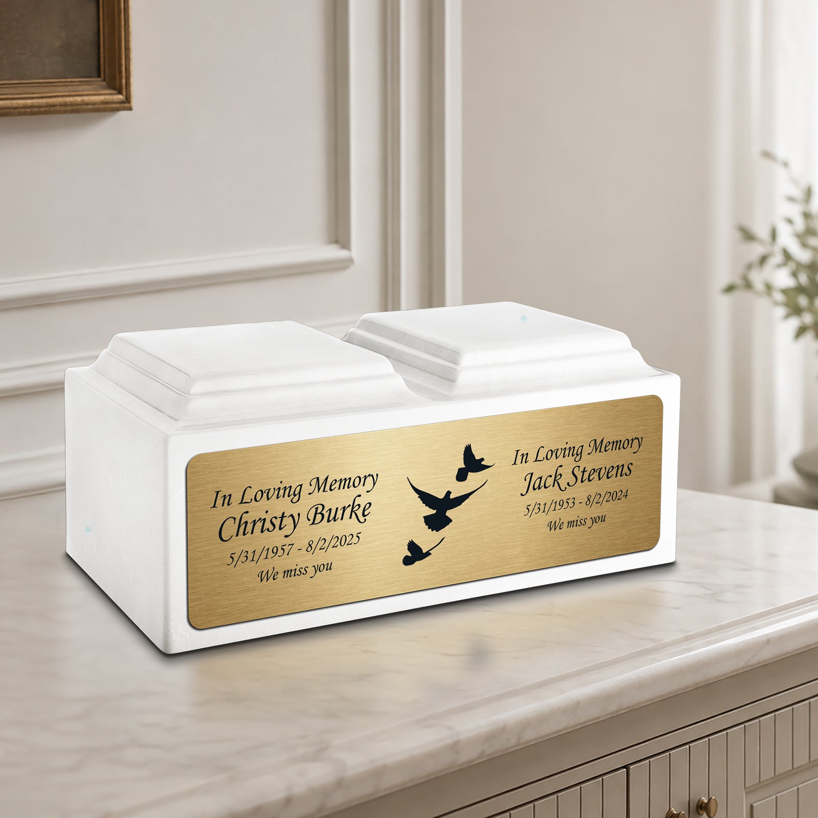 Adult Companion Custom Printed Glacier White Doves Cultured Marble Urns by MacKenzie