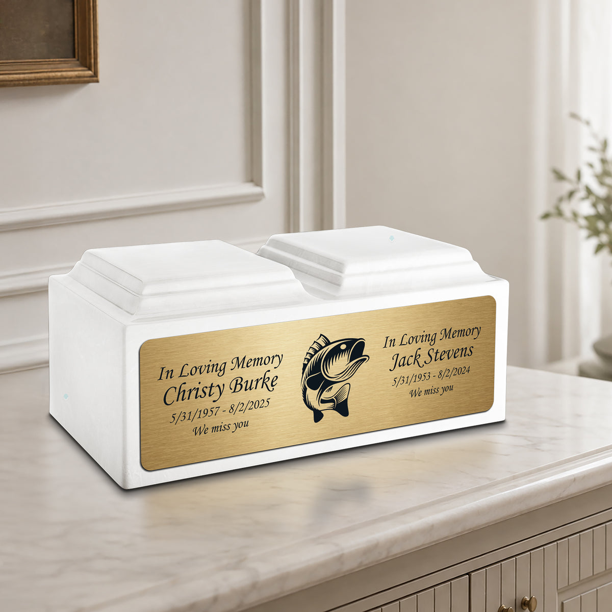 Adult Companion Custom Printed Glacier White Fishing Cultured Marble Urns by MacKenzie