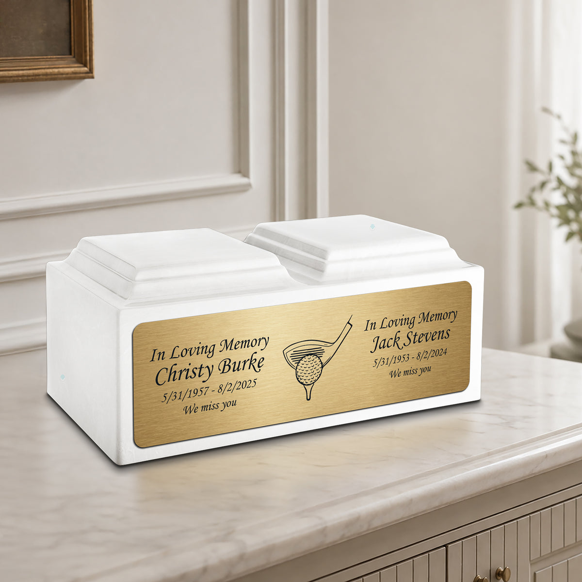 Adult Companion Custom Printed Glacier White Golf Cultured Marble Urns by MacKenzie
