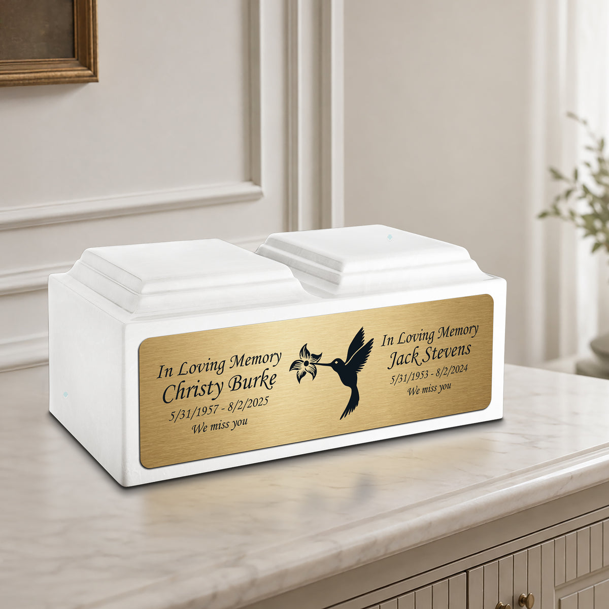 Adult Companion Custom Printed Glacier White Hummingbird Cultured Marble Urns by MacKenzie