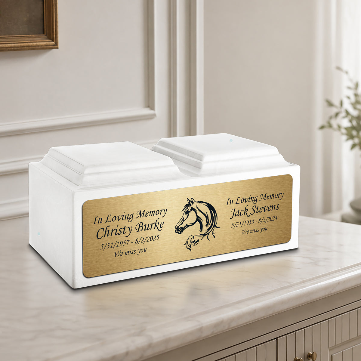 Adult Companion Custom Printed Glacier White Horse Cultured Marble Urns by MacKenzie