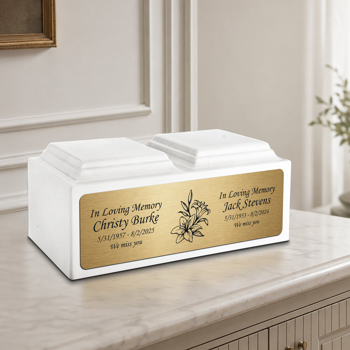 Adult Companion Custom Printed Glacier White Lily Cultured Marble Urns by MacKenzie