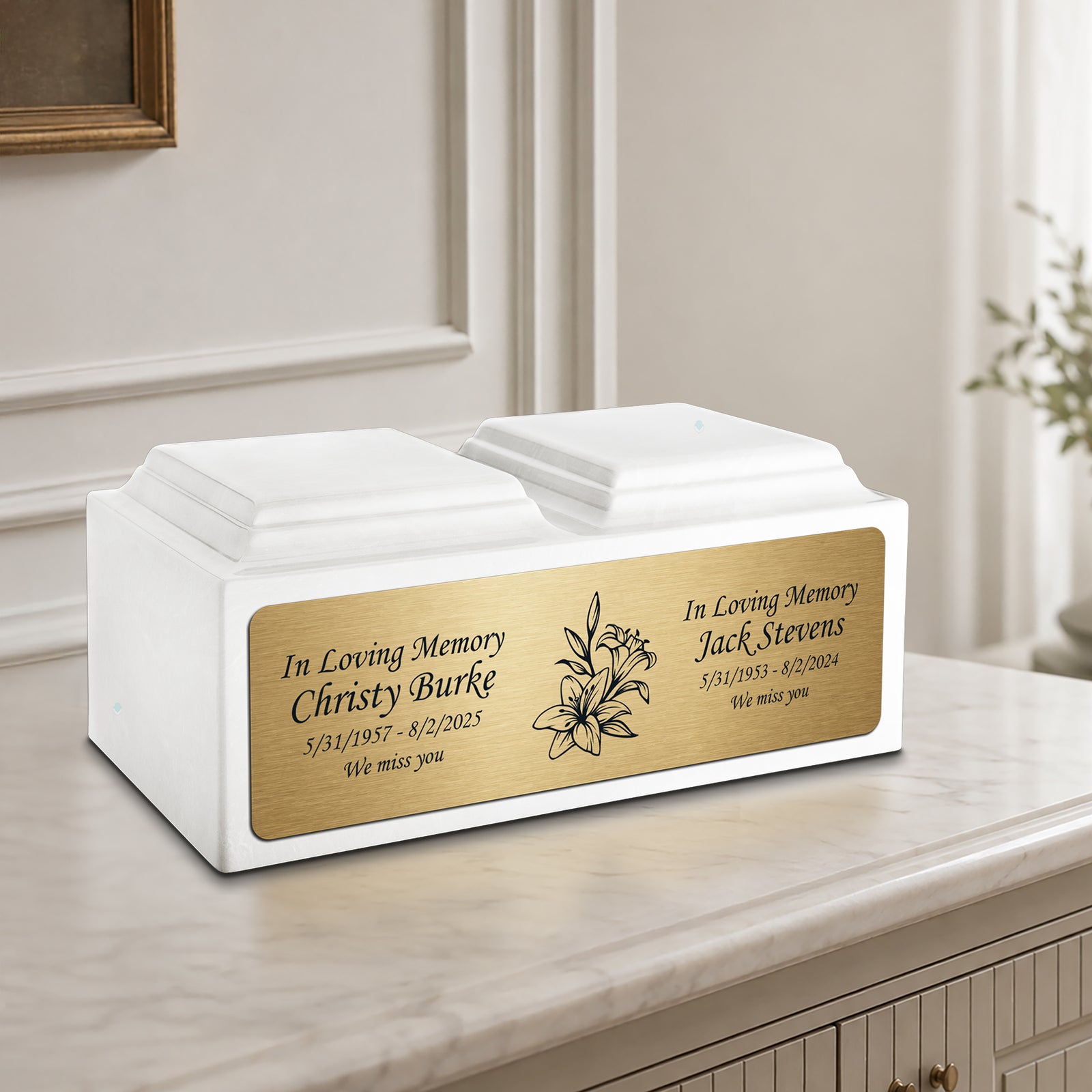 Adult Companion Custom Printed Glacier White Lily Cultured Marble Urns by MacKenzie