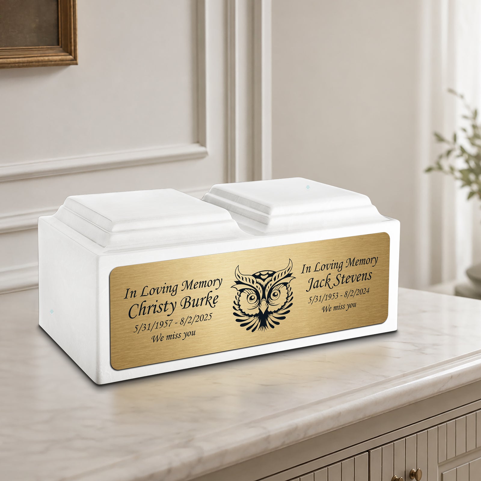 Adult Companion Custom Printed Glacier White Owl Cultured Marble Urns by MacKenzie