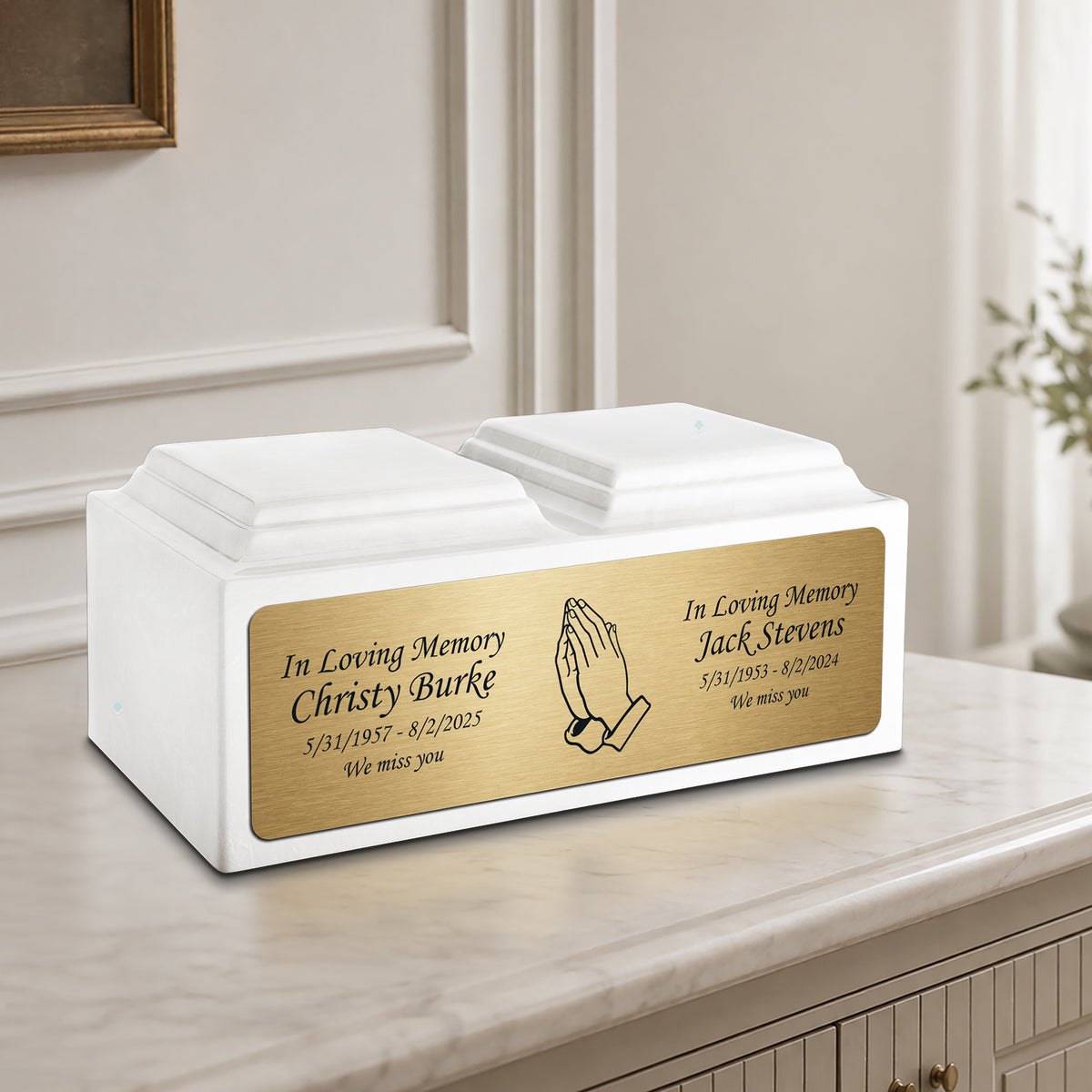 Adult Companion Custom Printed Glacier White Praying Hands Cultured Marble Urns by MacKenzie