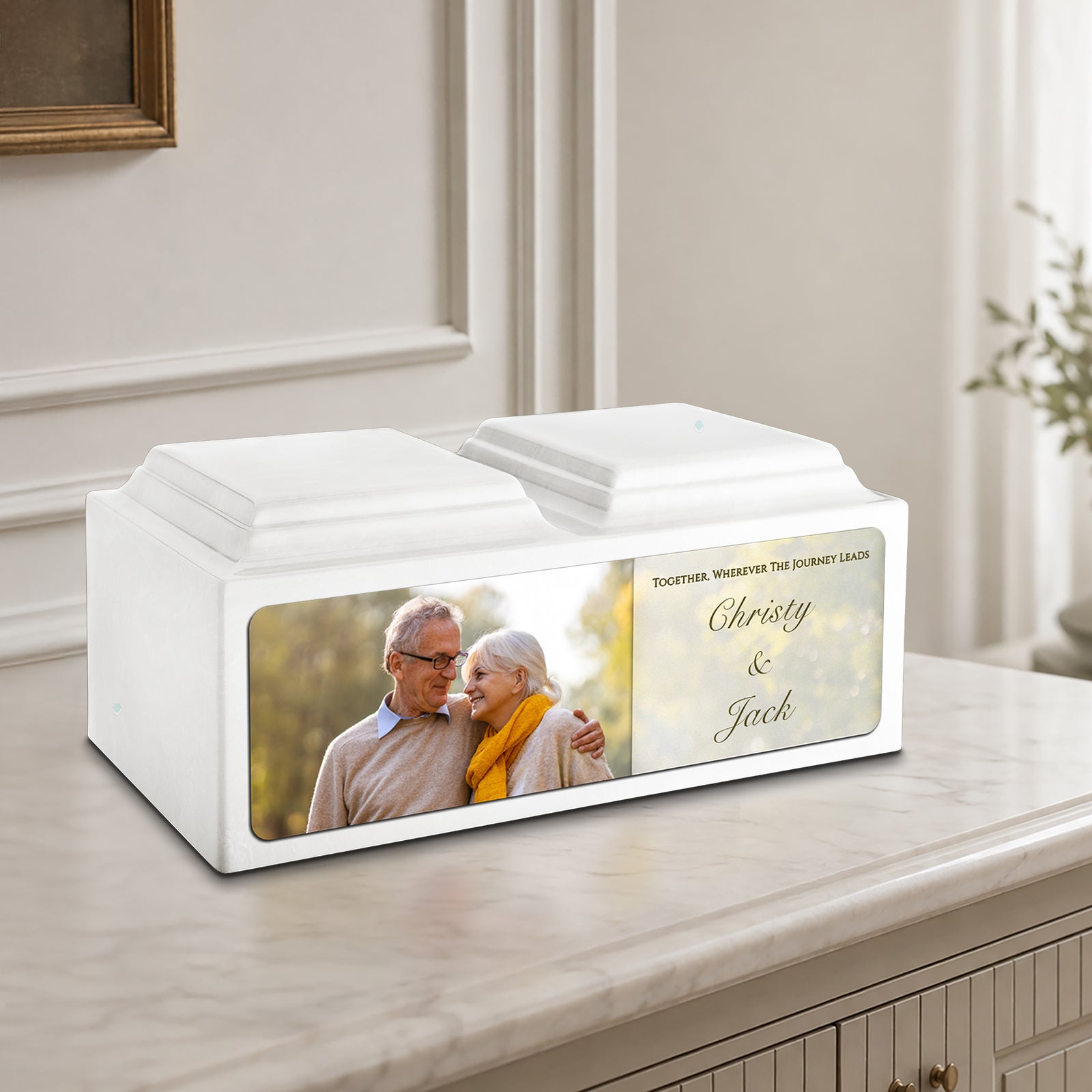 Adult Companion Custom Couple Portrait Glacier White Cultured Marble Urns by MacKenzie