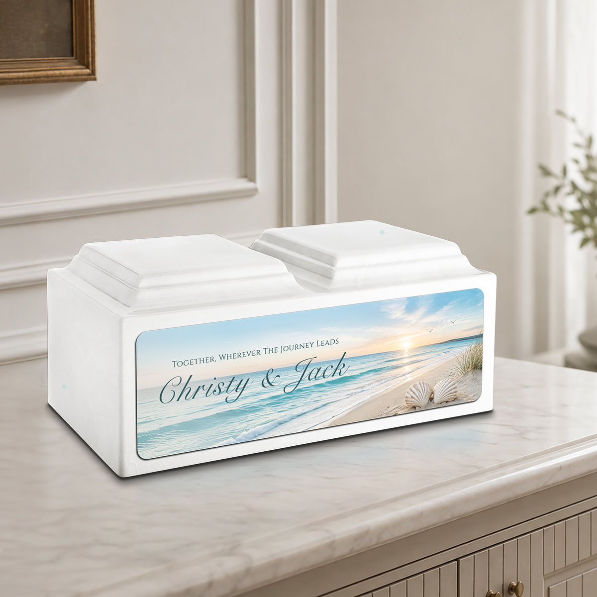 Adult Companion Custom Ocean Memorial Glacier White Cultured Marble Urns by MacKenzie