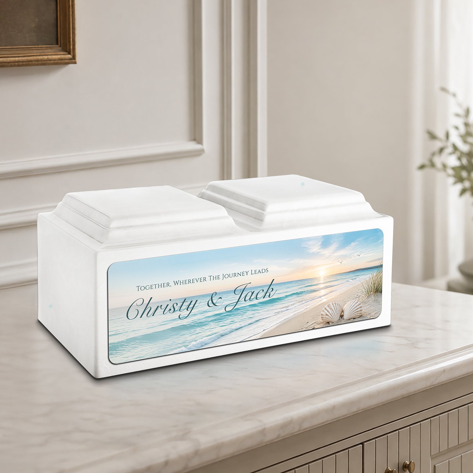 Adult Companion Custom Ocean Memorial Glacier White Cultured Marble Urns by MacKenzie