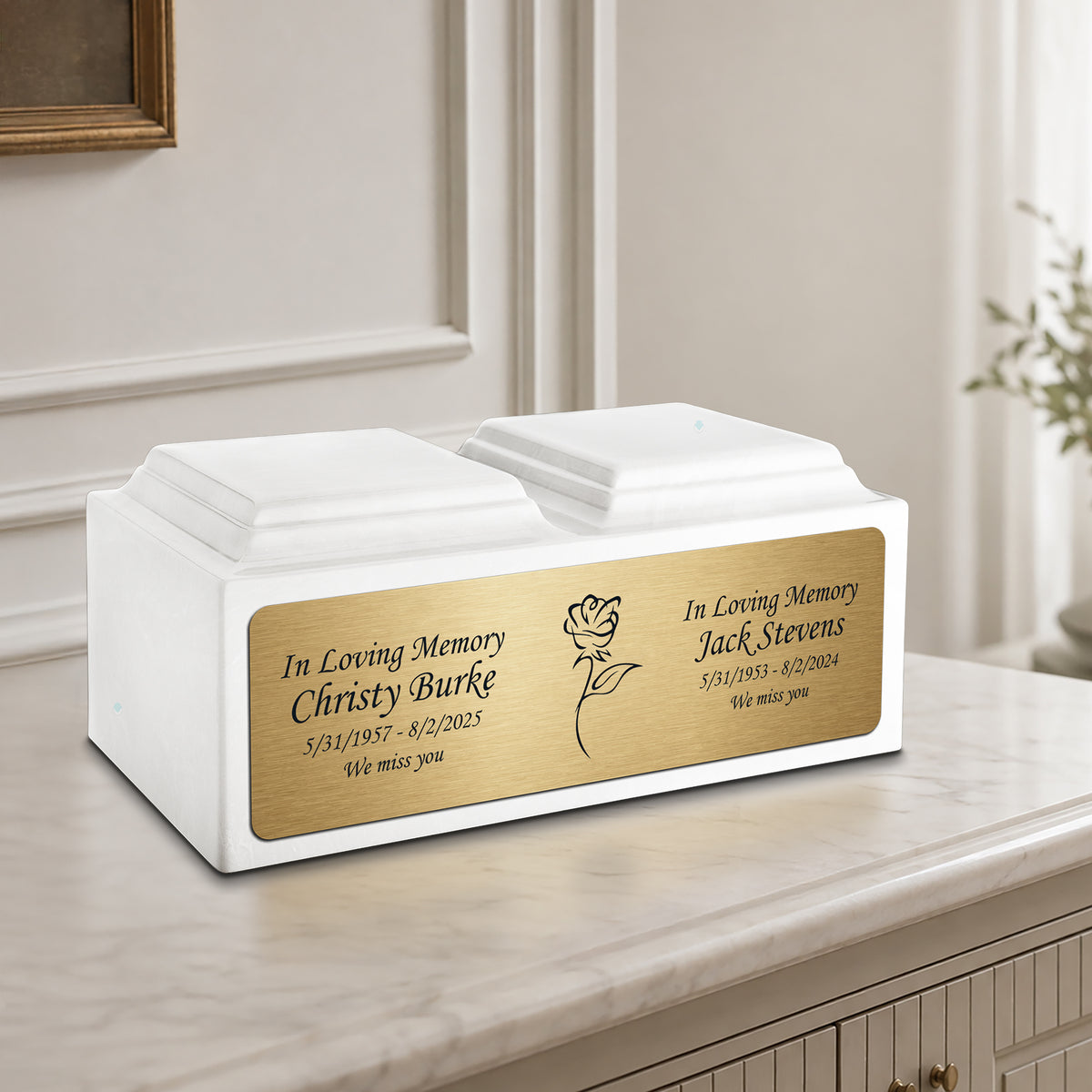 Adult Companion Custom Printed Glacier White Roses Cultured Marble Urns by MacKenzie