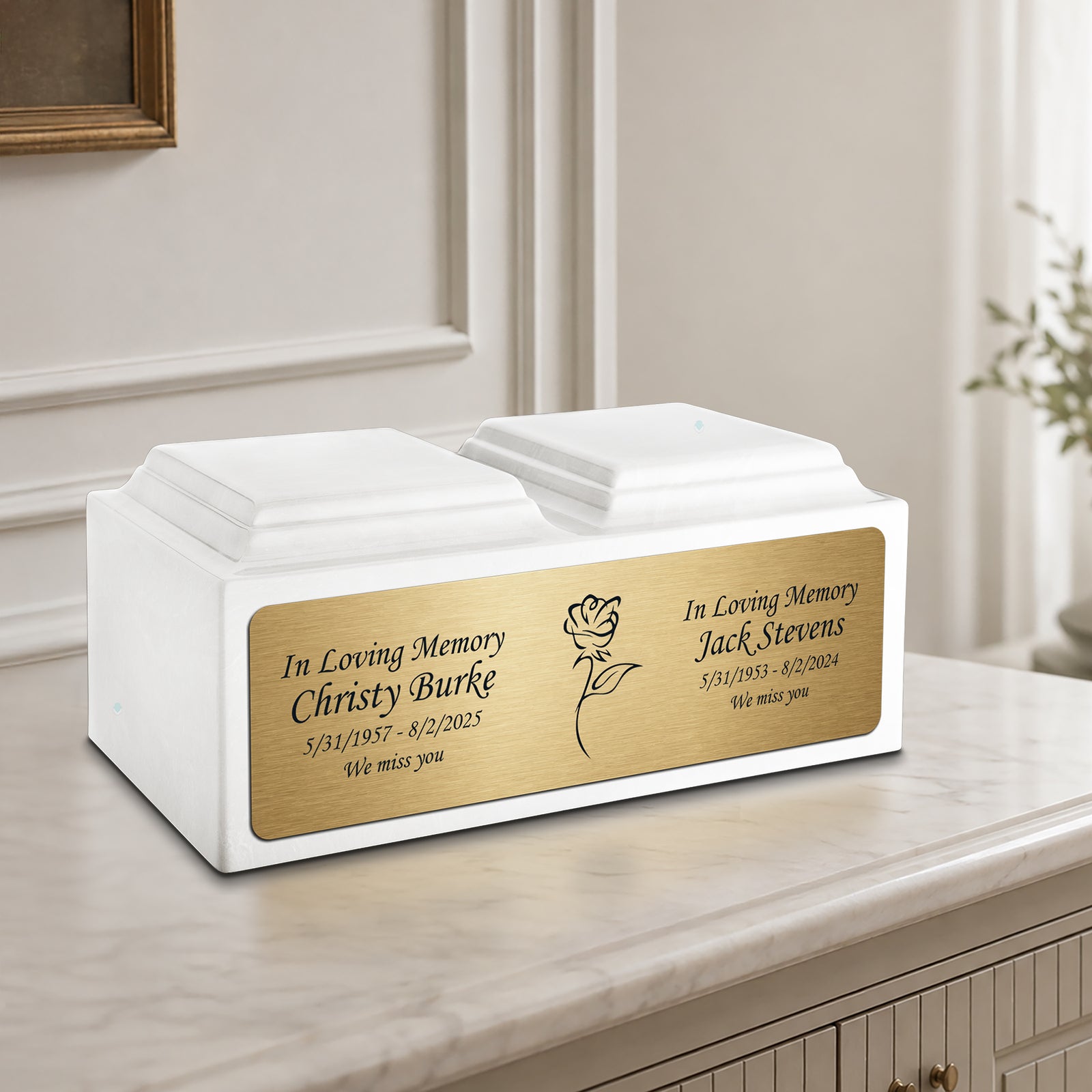 Adult Companion Custom Printed Glacier White Roses Cultured Marble Urns by MacKenzie