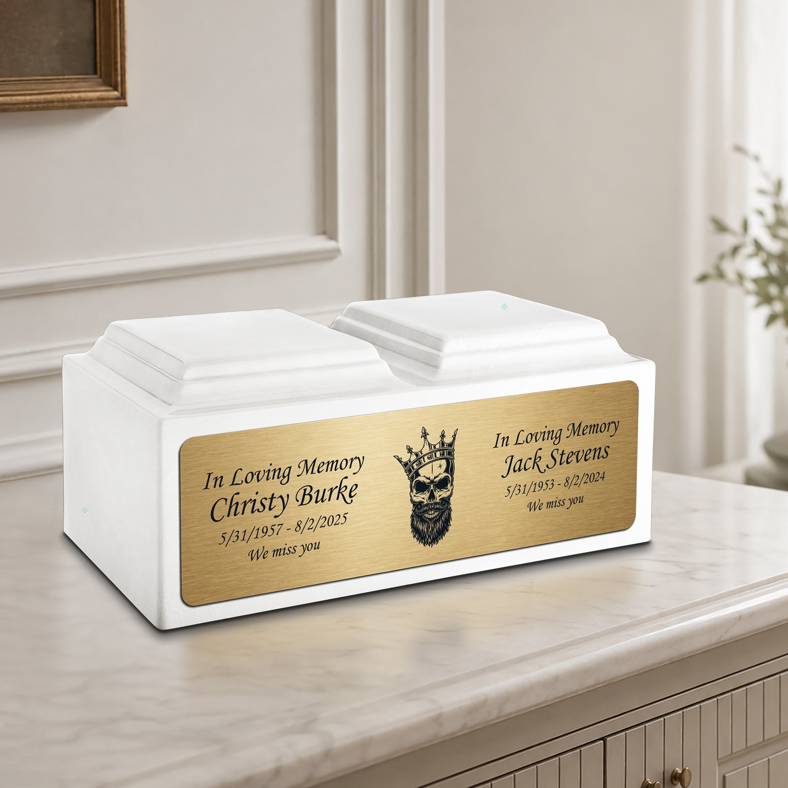 Adult Companion Custom Printed Glacier White Skull Cultured Marble Urns by MacKenzie