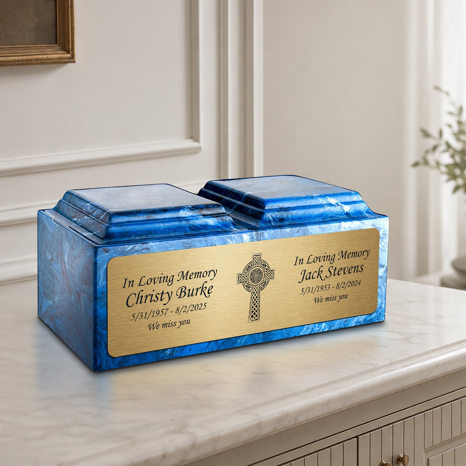 Adult Companion Custom Printed Mystic Blue Celtic Cross Cultured Marble Urns by MacKenzie