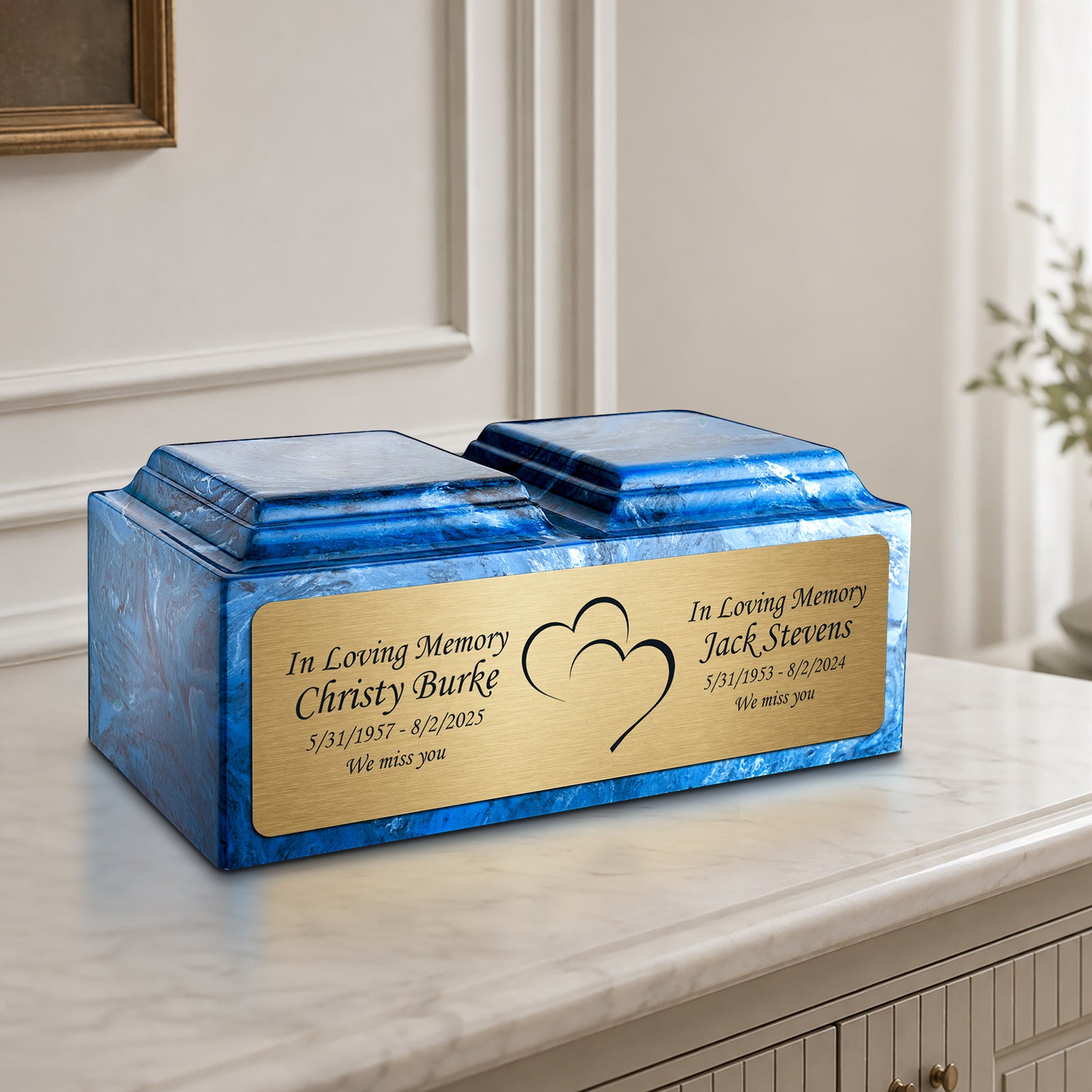 Adult Companion Custom Printed Mystic Blue Heart Cultured Marble Urns by MacKenzie