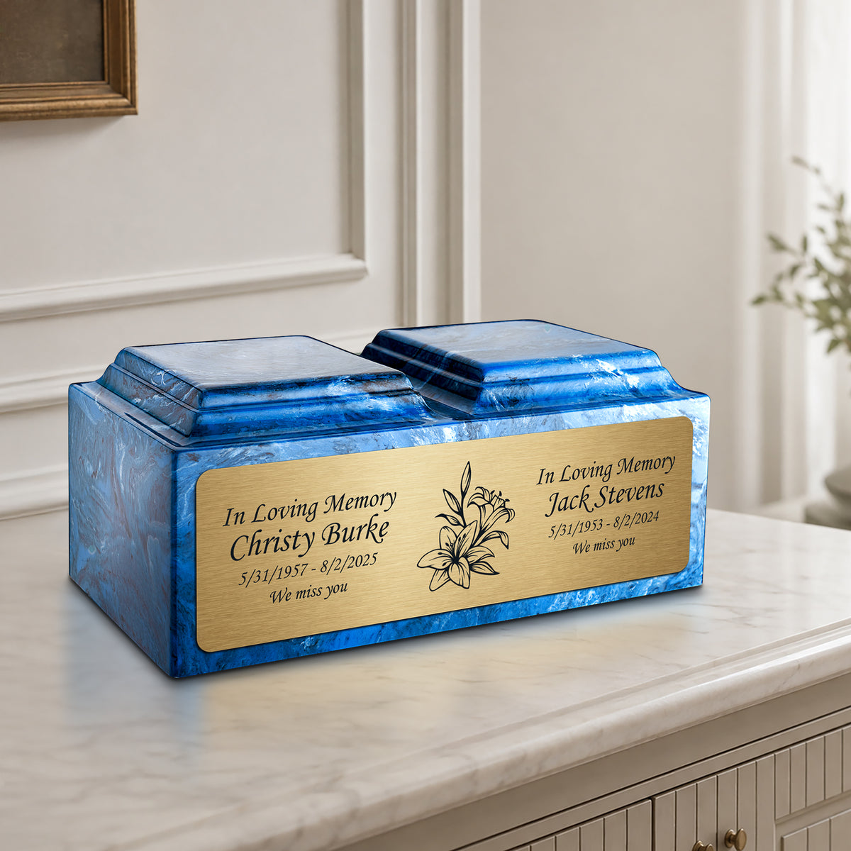 Adult Companion Custom Printed Mystic Blue Lily Cultured Marble Urns by MacKenzie