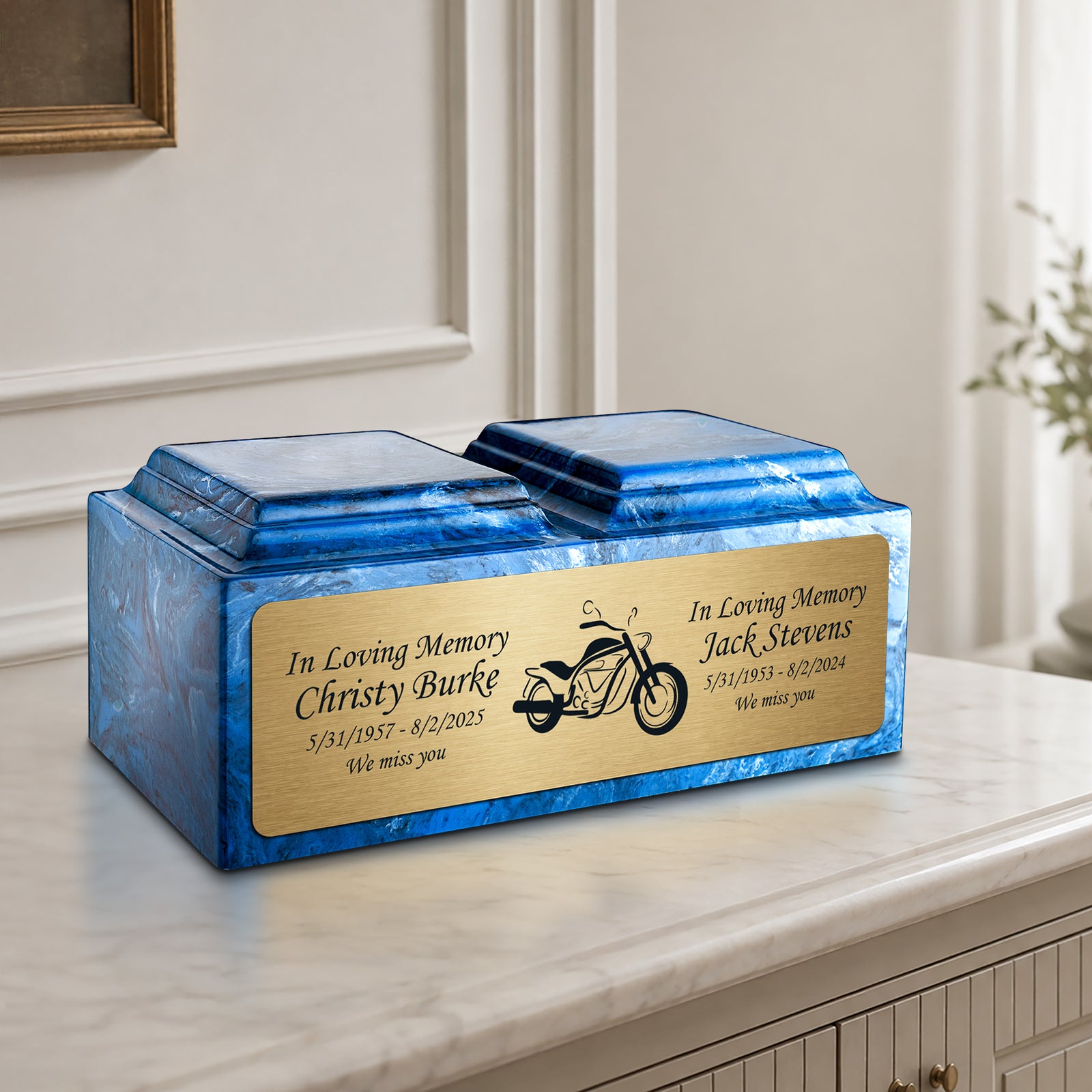 Adult Companion Custom Printed Mystic Blue Motorcycle Cultured Marble Urns by MacKenzie