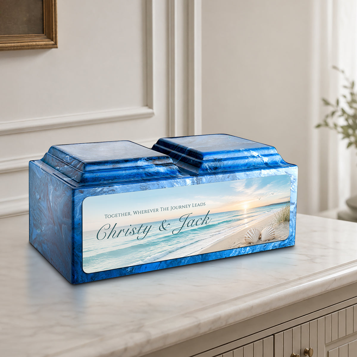 Adult Companion Custom Ocean Memorial Mystic Blue Cultured Marble Urns by MacKenzie