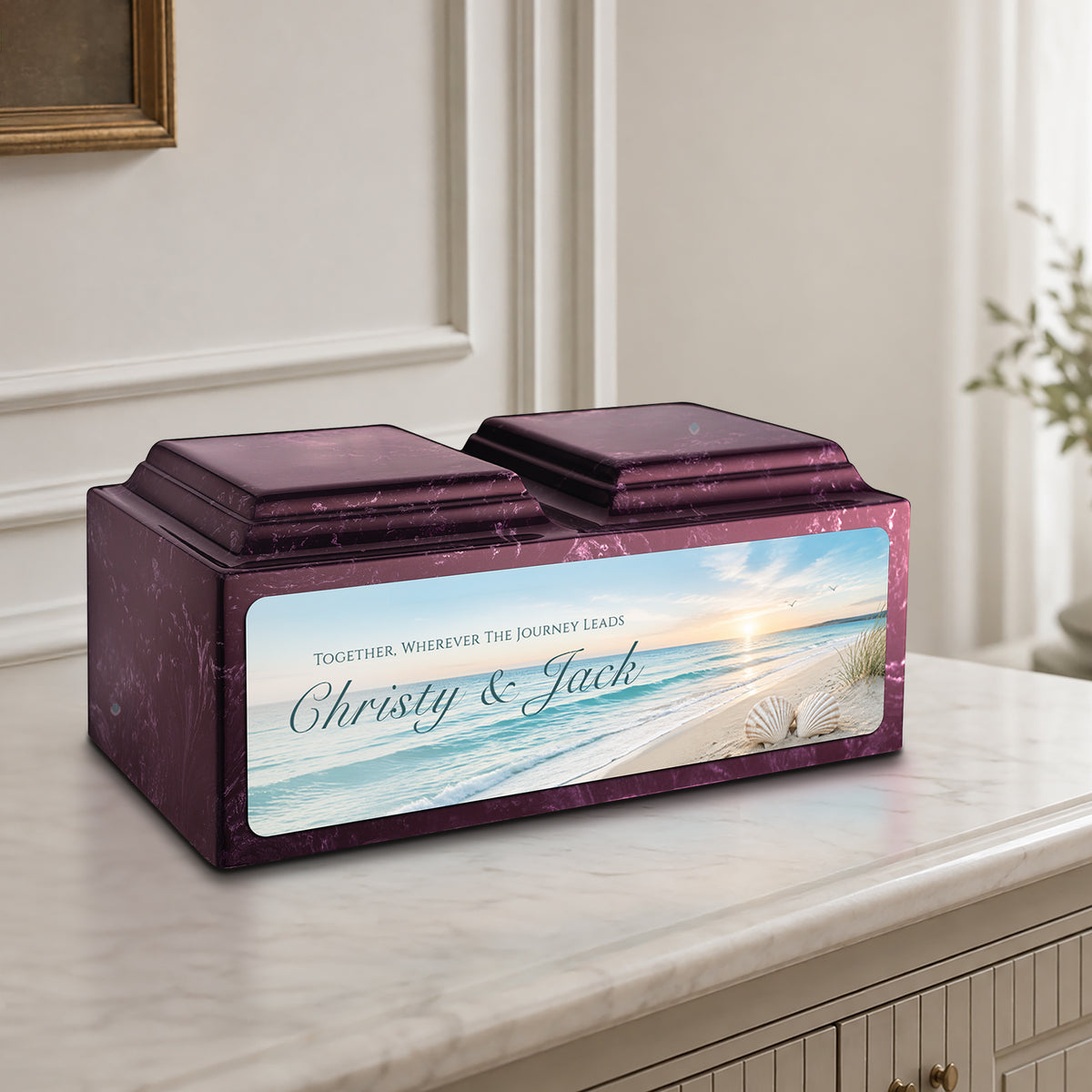 Adult Companion Custom Ocean Memorial Merlot Cultured Marble Urns by MacKenzie