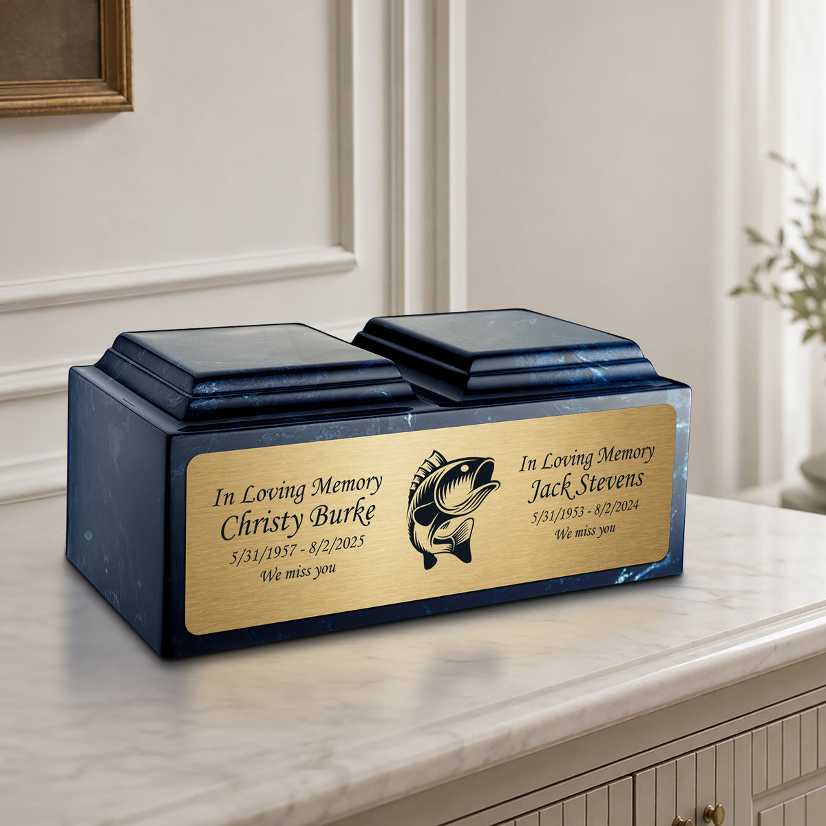 Adult Companion Custom Printed Navy Fishing Cultured Marble Urns by MacKenzie