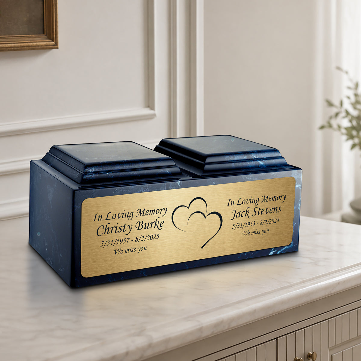 Adult Companion Custom Printed Navy Heart Cultured Marble Urns by MacKenzie