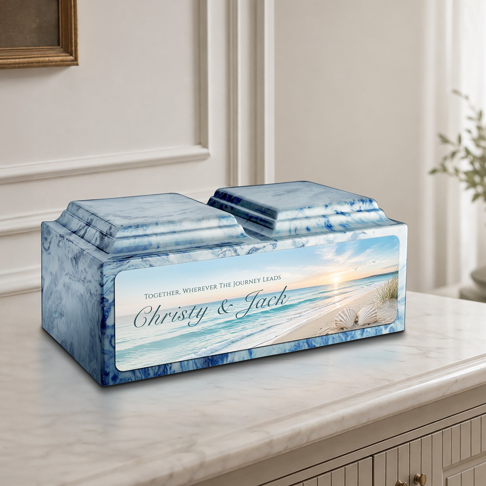 Adult Companion Custom Ocean Memorial Sky Blue Cultured Marble Urns by MacKenzie