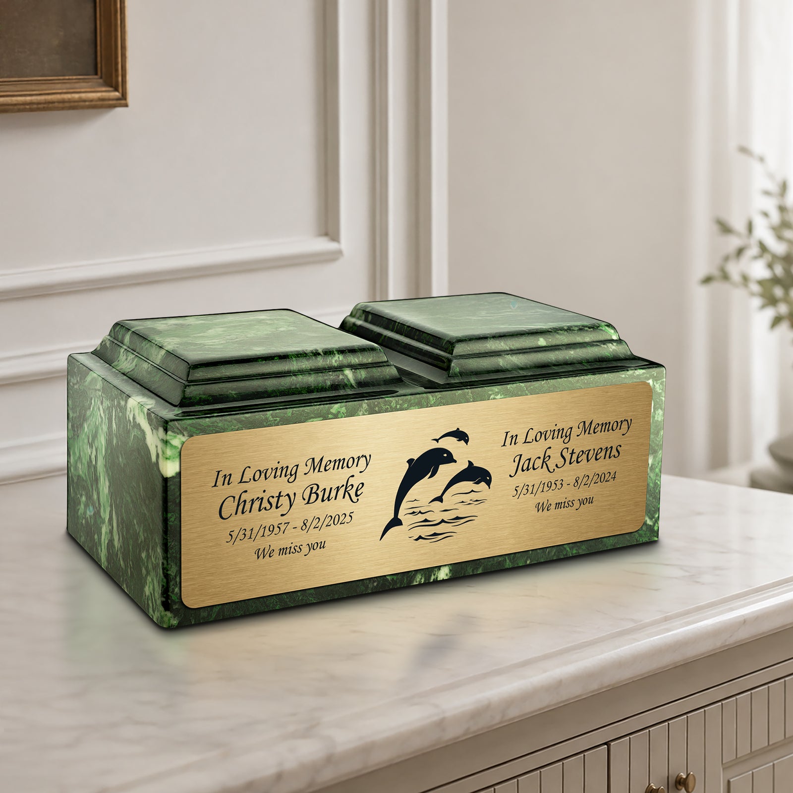 Adult Companion Custom Printed Verde Dolphin Cultured Marble Urns by MacKenzie