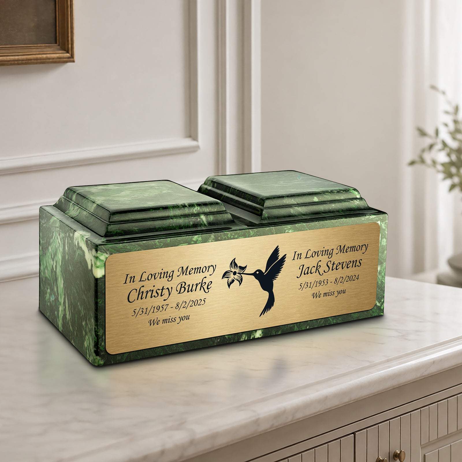Adult Companion Custom Printed Verde Hummingbird Cultured Marble Urns by MacKenzie