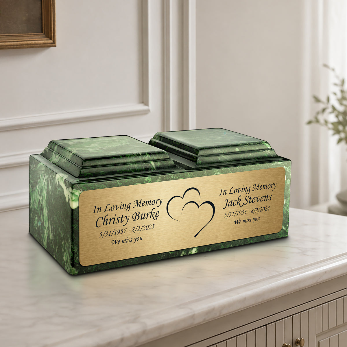 Adult Companion Custom Printed Verde Heart Cultured Marble Urns by MacKenzie