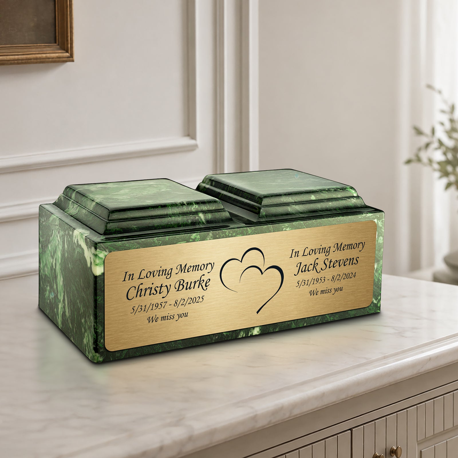 Adult Companion Custom Printed Verde Heart Cultured Marble Urns by MacKenzie
