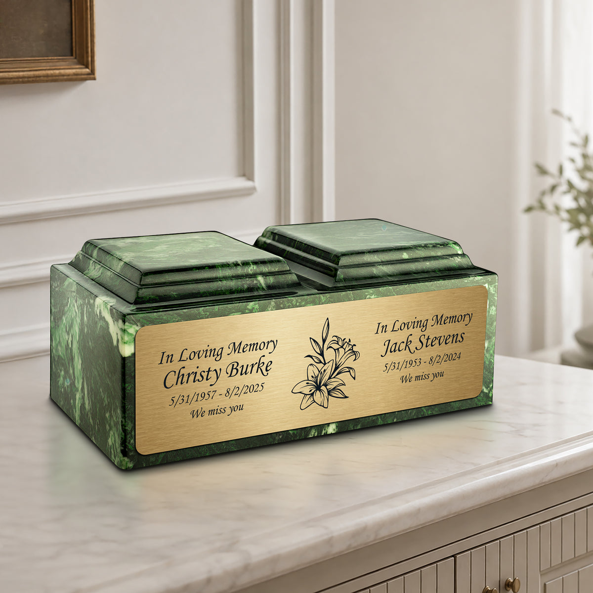 Adult Companion Custom Printed Verde Lily Cultured Marble Urns by MacKenzie