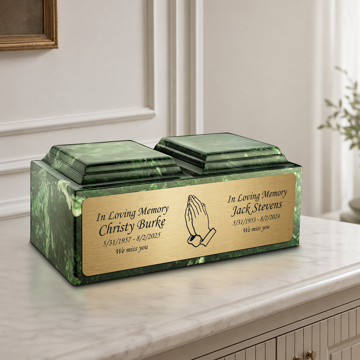 Adult Companion Custom Printed Verde Praying Hands Cultured Marble Urns by MacKenzie