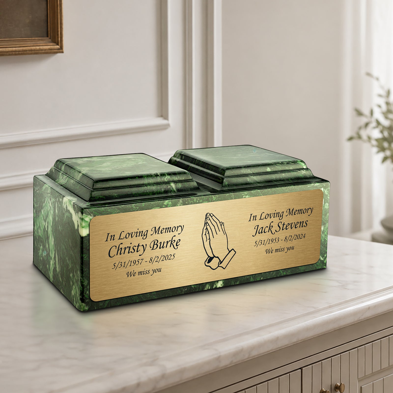 Adult Companion Custom Printed Verde Praying Hands Cultured Marble Urns by MacKenzie