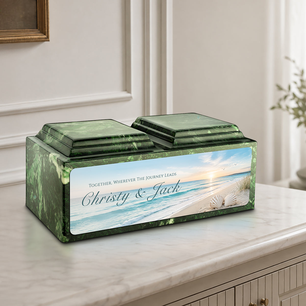 Adult Companion Custom Ocean Memorial Verde Cultured Marble Urns by MacKenzie