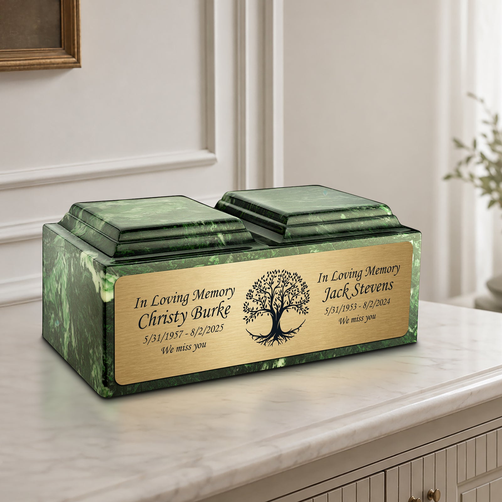 Adult Companion Custom Printed Verde Tree of Life Cultured Marble Urns by MacKenzie