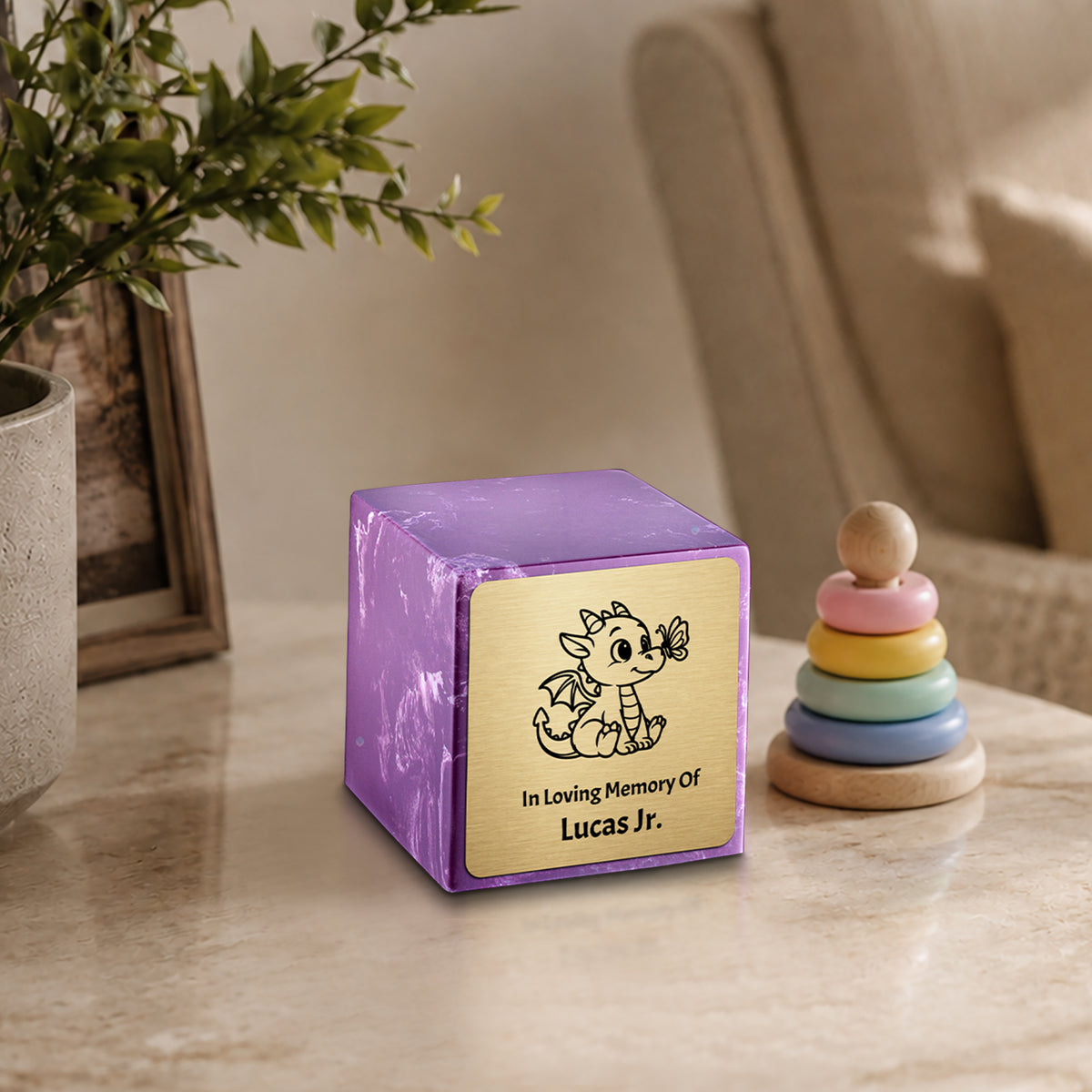 Small Cube Baby Dragon Amethyst Cultured Marble Child Cremation Urn by MacKenzie