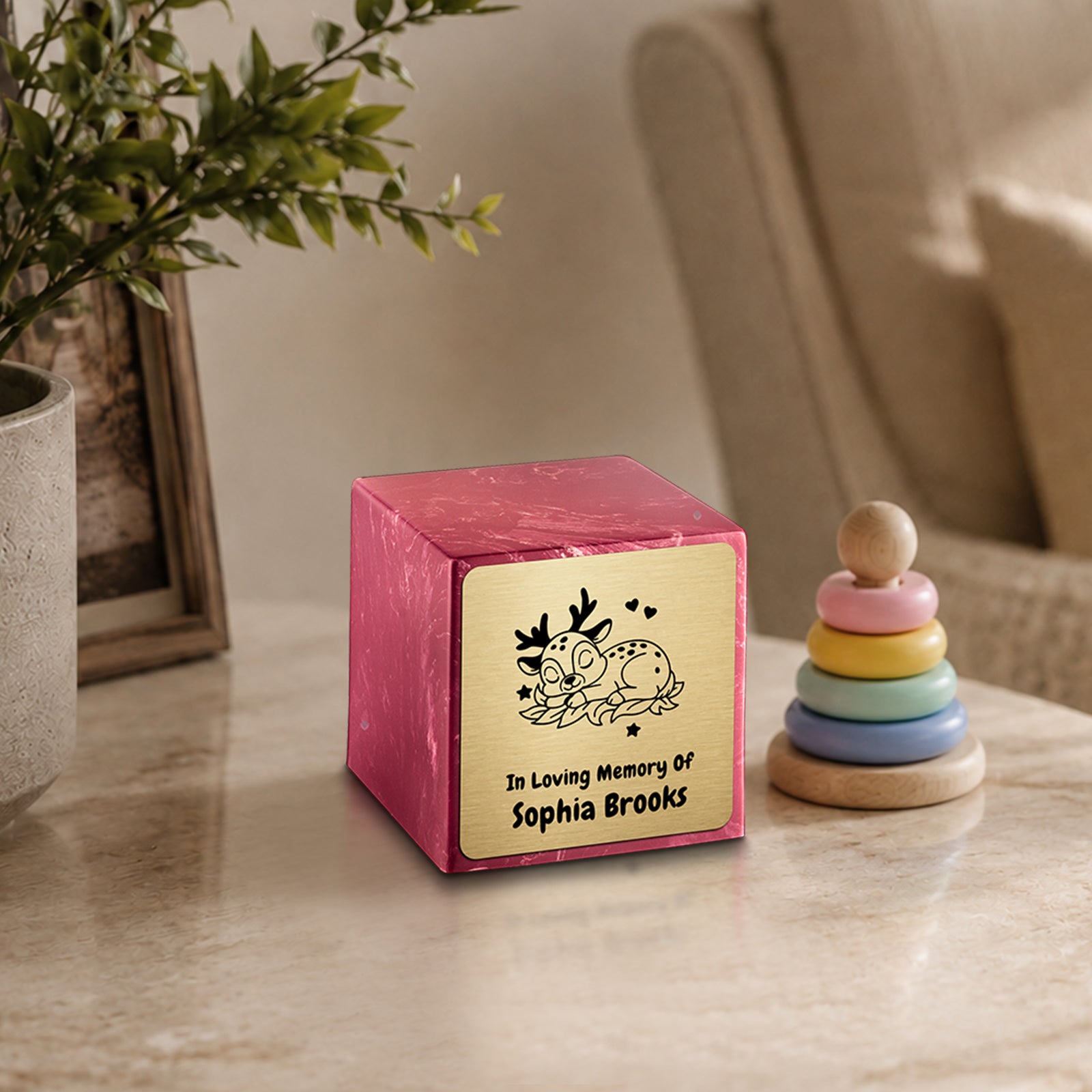 Small Cube Baby Deer Berry Cultured Marble Child Cremation Urn by MacKenzie
