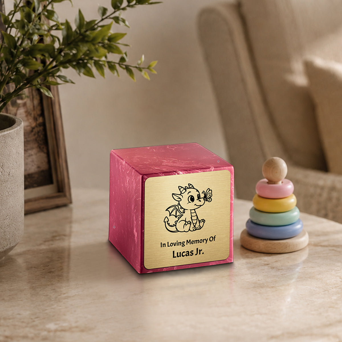 Small Cube Baby Dragon Berry Cultured Marble Child Cremation Urn by MacKenzie